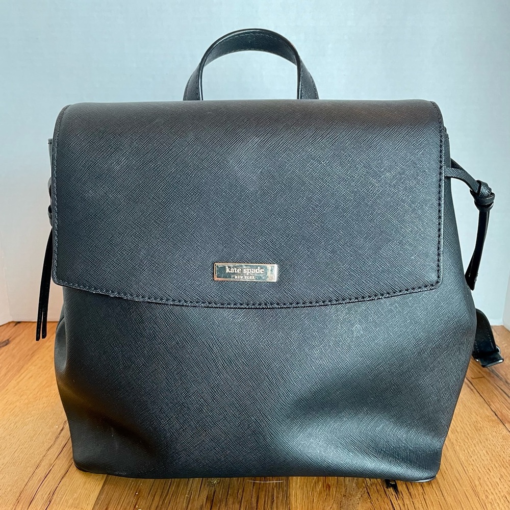 Kate Spade Black crosshatch leather flap backpack